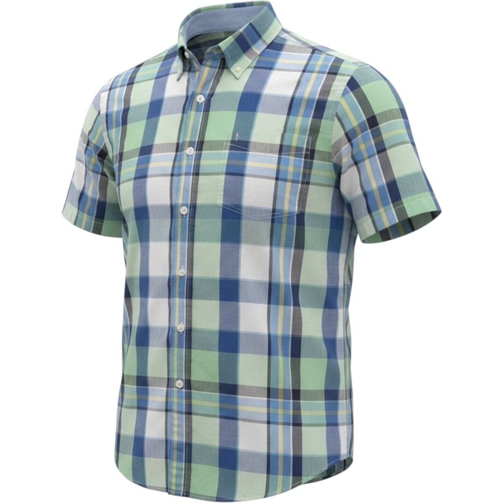 Chaps Mens Large Tall LT Easy Care Plaid Short Sleeve Button Down Shirt Green